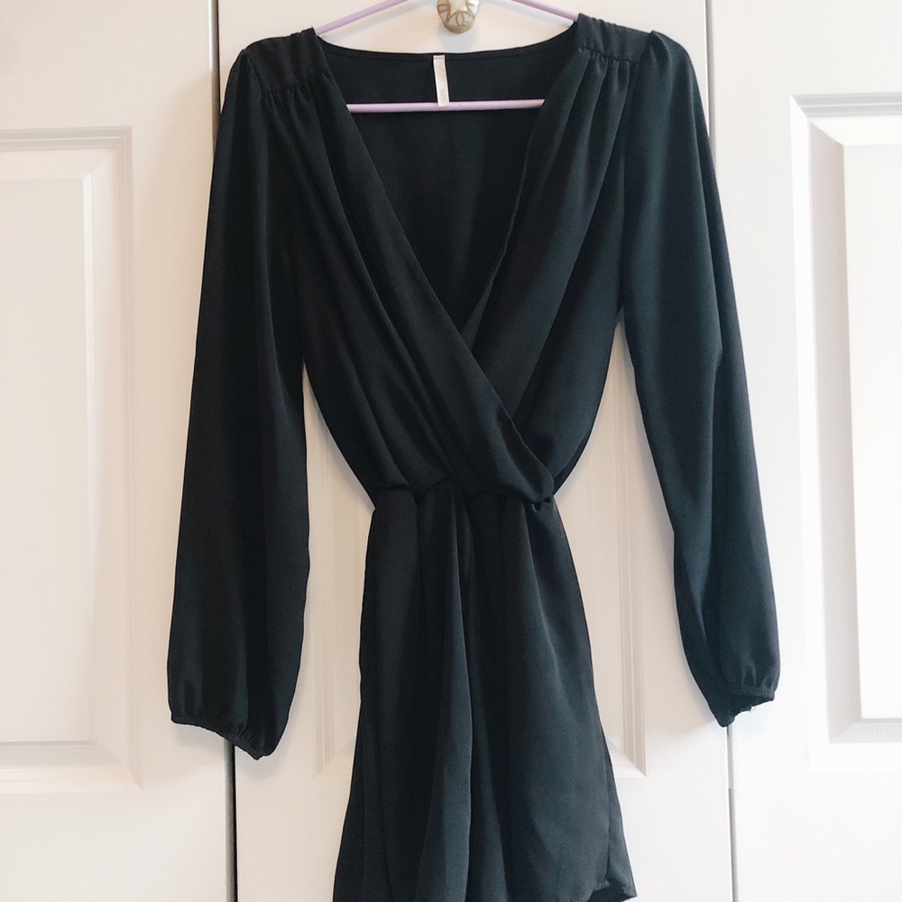 Black long sleeve silky romper